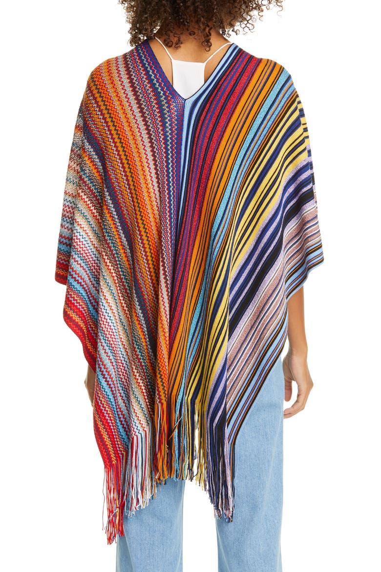 Metallic Stripe Wool Blend Poncho, Alternate, color, MULTI PURPLE/ ORANGE
