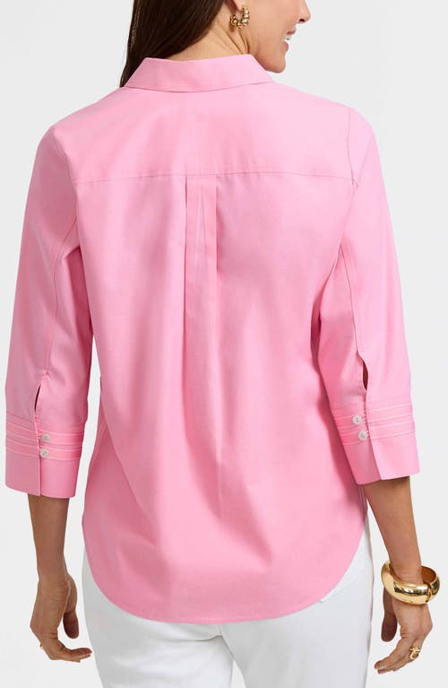 Foxcroft Brooke Grosgrain Trim Button-up Shirt In Pink Sea Glass