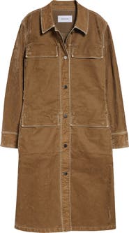FERRAGAMO Distressed Long Sleeve Stretch Velveteen Trench Shirtdress