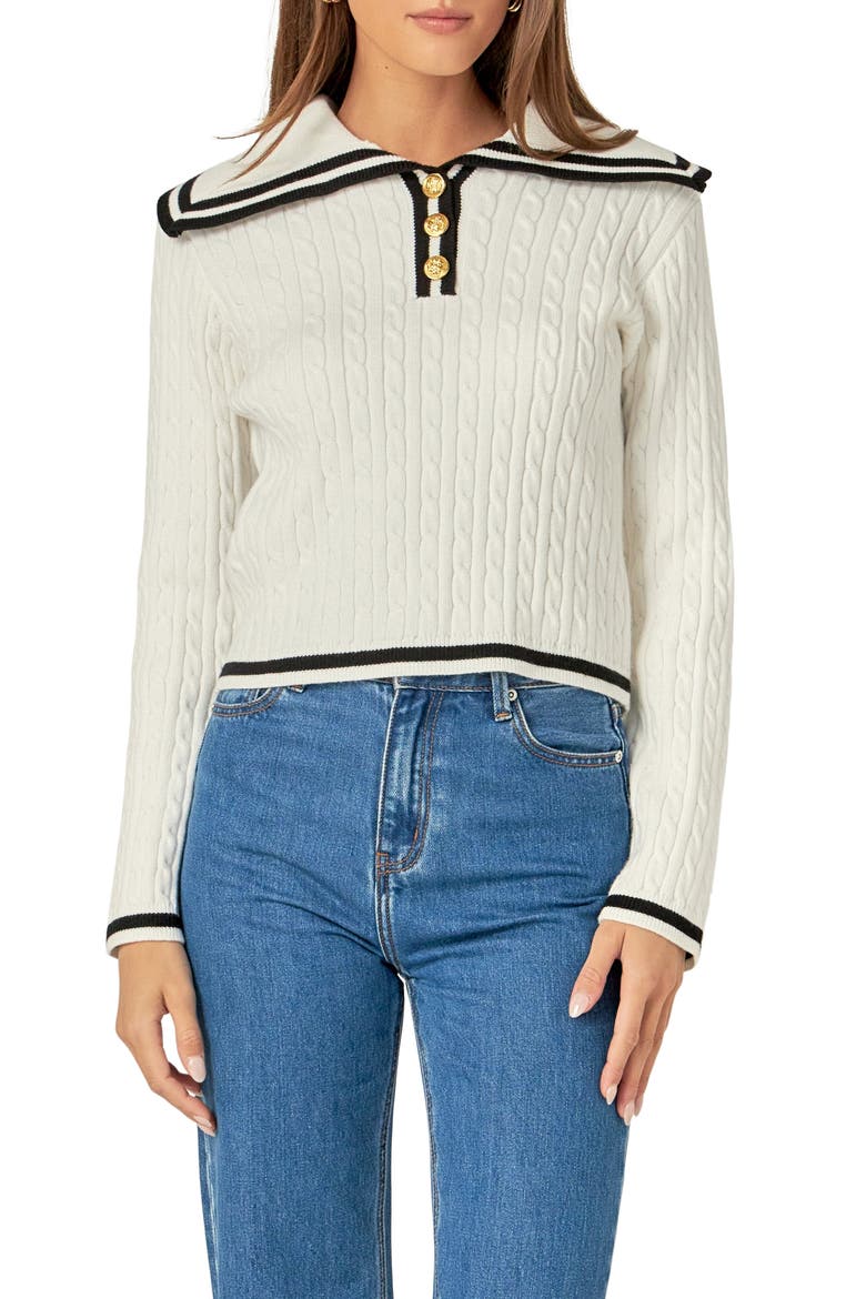 Sailor Stripe Cable Sweater, Main, color, OFF WHITE