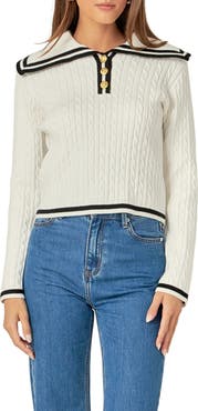 English Factory Sailor Stripe Cable Sweater