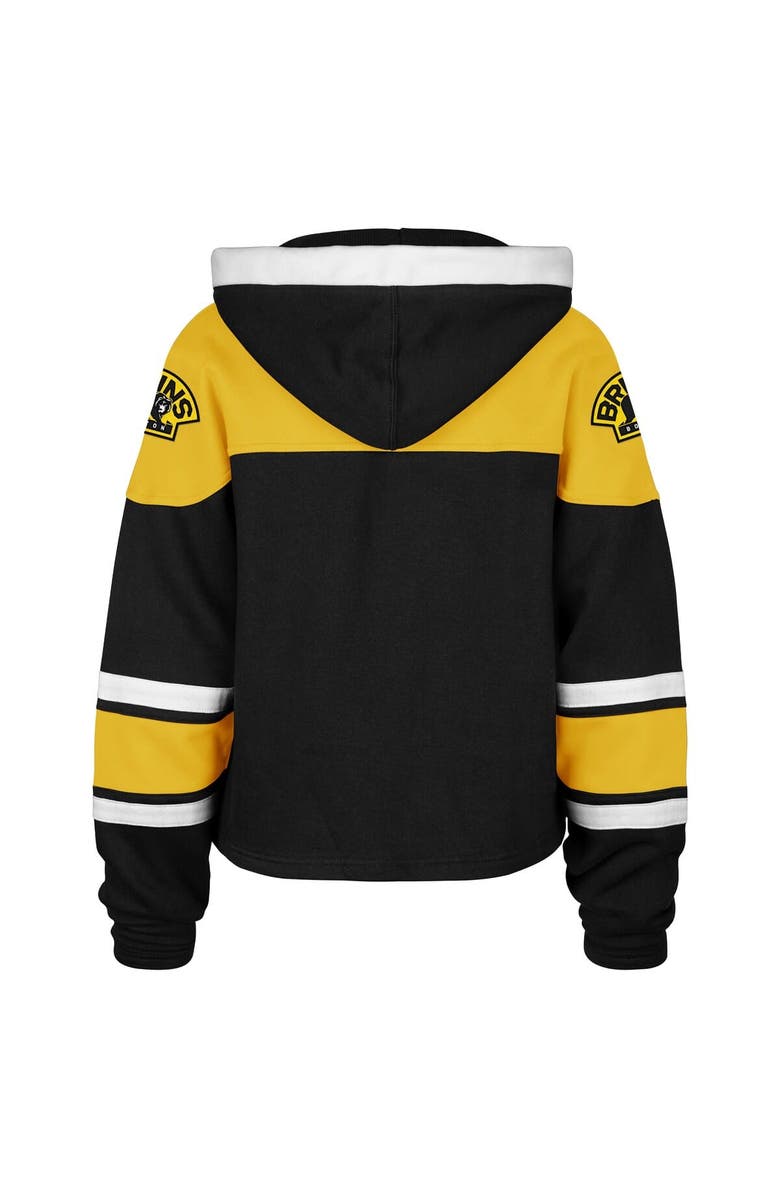 '47 Women's '47 Black Boston Bruins Cropped Superior Lacer Pullover Hoodie, Alternate, color, 