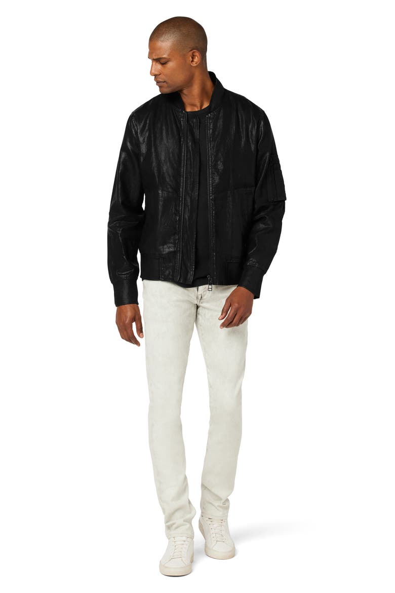 Ray Coated Linen Bomber Jacket, Alternate, color, COATED BLACK