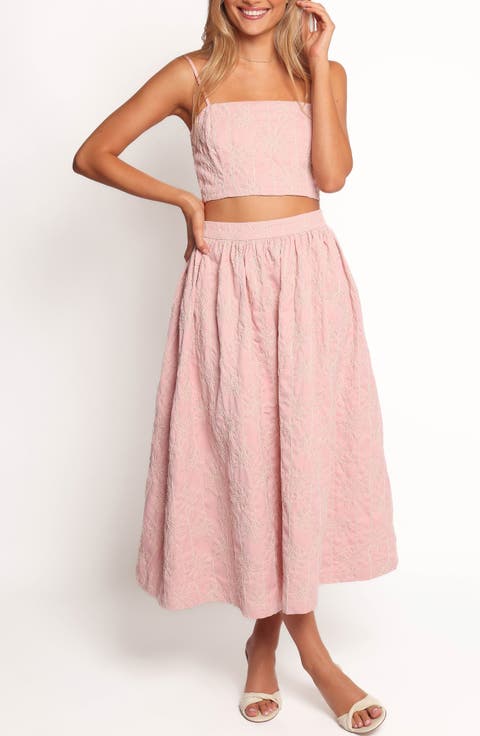 Jazara Floral Embroidered Crop Camisole & Midi Skirt Set