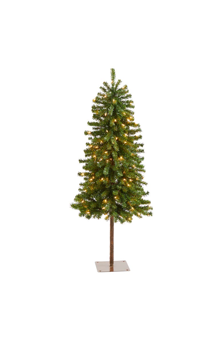 NEARLY NATURAL 4-ft Alpine Artificial Christmas Tree with 100 Lights and 260 Bendable Branches, Main, color, Green