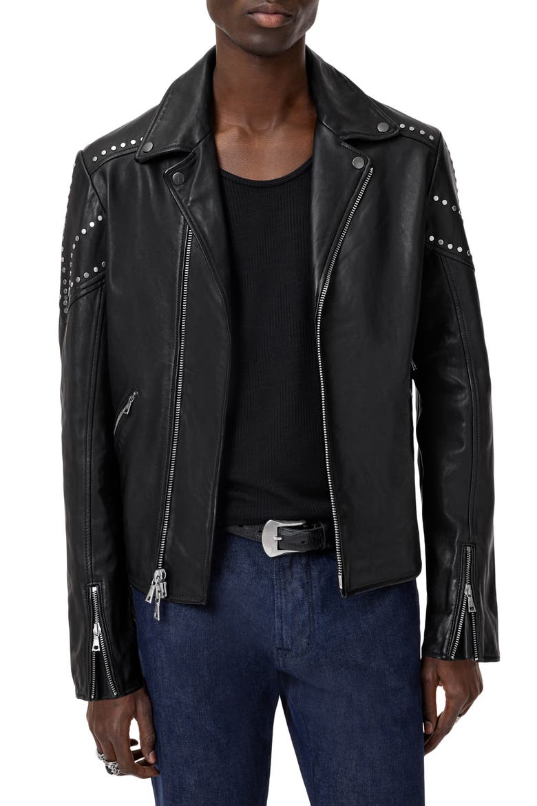 Daniel Oversprayed Leather Moto Jacket, Main, color, BLACK