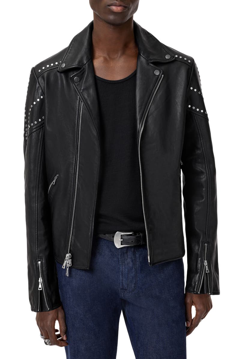 John Varvatos Daniel Oversprayed Leather Moto Jacket, Main, color,