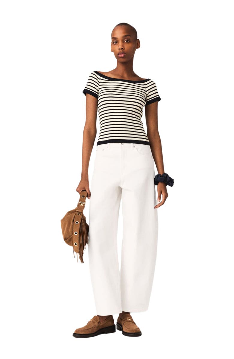 maje Rib knit top with boat neck, Alternate, color, Navy / Ecru