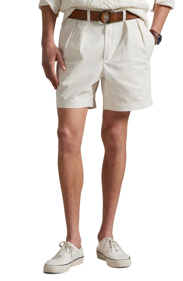 Polo Ralph Lauren Cormac Relaxed Fit Pleated Chino Shorts, Main, color, Deckwash White