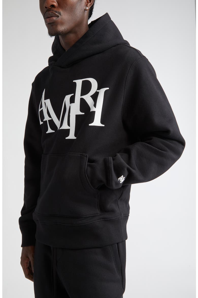 Staggered Logo Graphic Hoodie, Alternate, color, BLACK