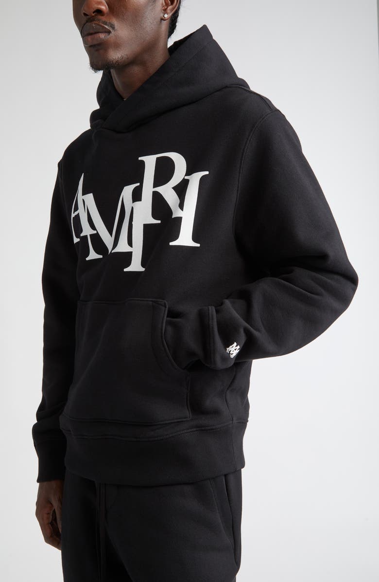 AMIRI Staggered Logo Graphic Hoodie, Alternate, color, Black