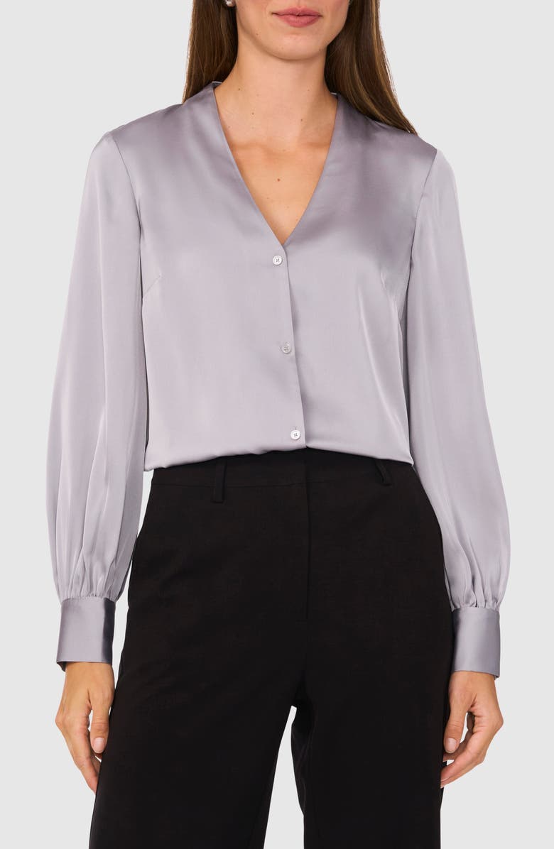 Halogen<sup>®</sup> Collarless Satin Button-Up Shirt, Main, color, 