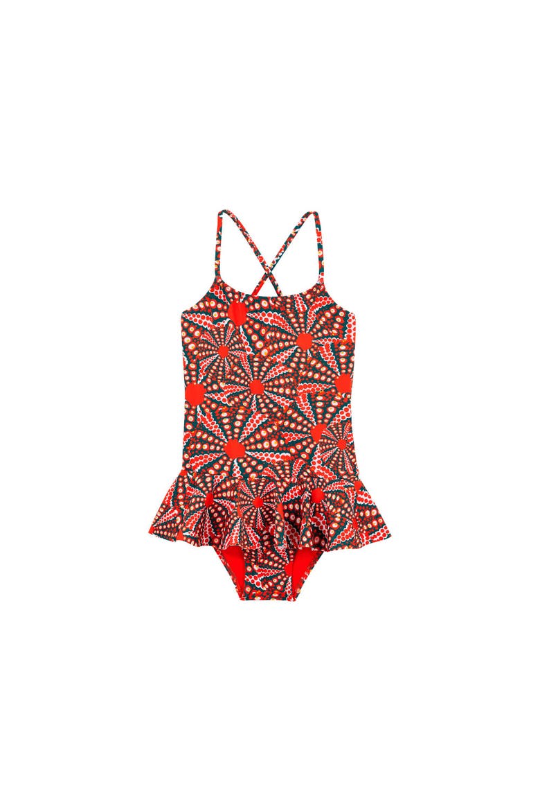 Kids' Oursinades Jersey Skirted One-Piece Swimsuit, Main, color, COQUELICOT