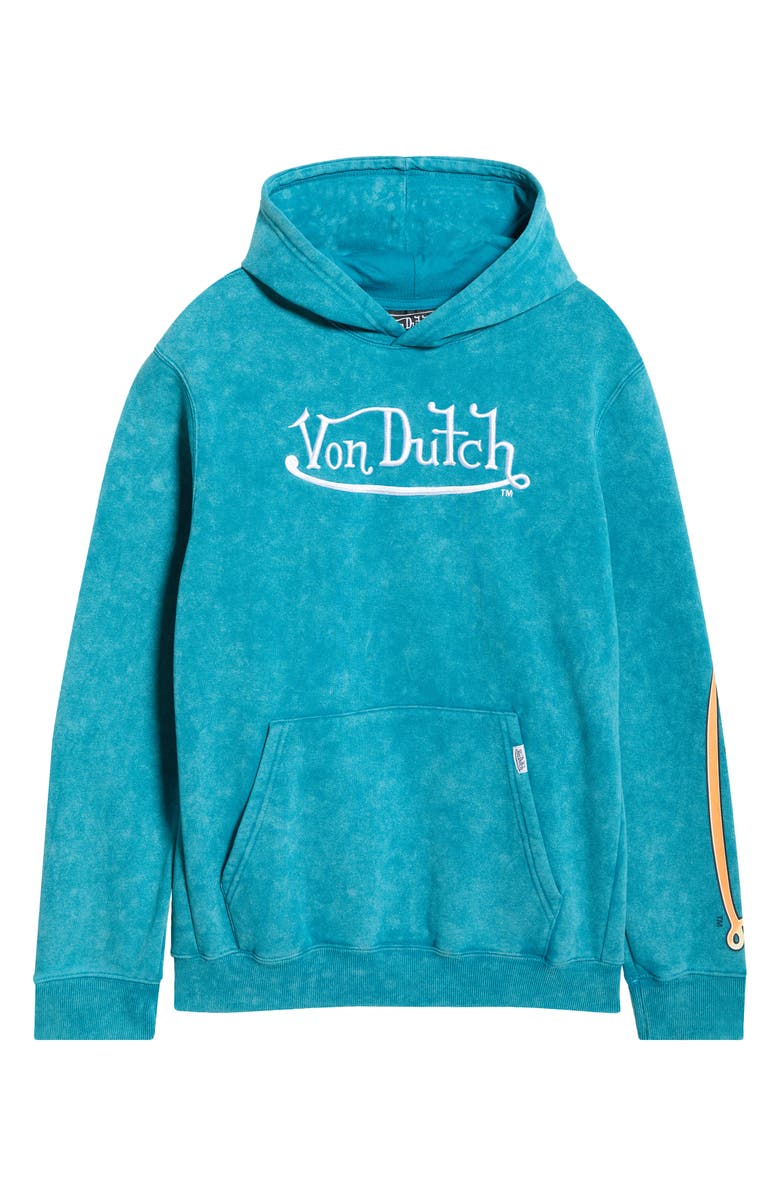 Von Dutch Embroidered Fleece Graphic Hoodie, Alternate, color, Ocean Depth Mineral Wash