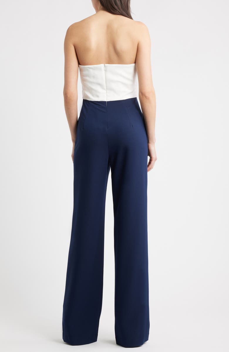 Black Halo Jada Strapless Wide Leg Jumpsuit, Alternate, color, Pearl/ Navy
