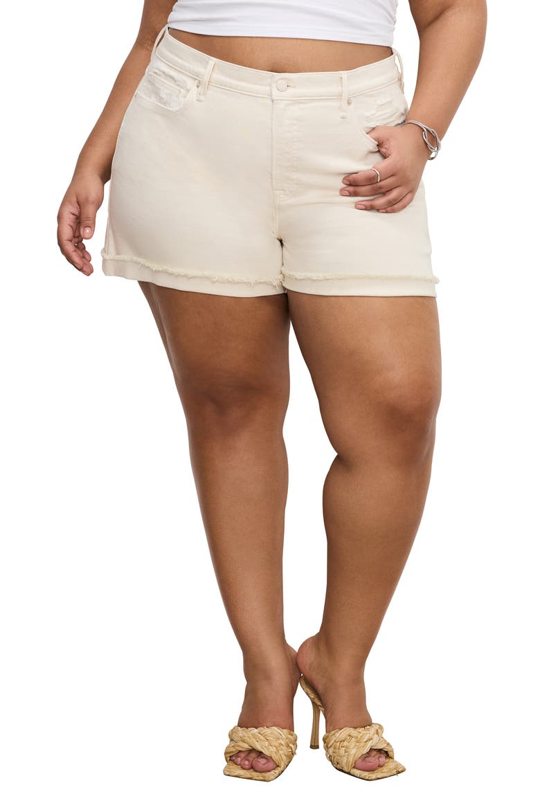 Good '90s Frayed Cuffed Denim Shorts, Alternate, color, ECRU