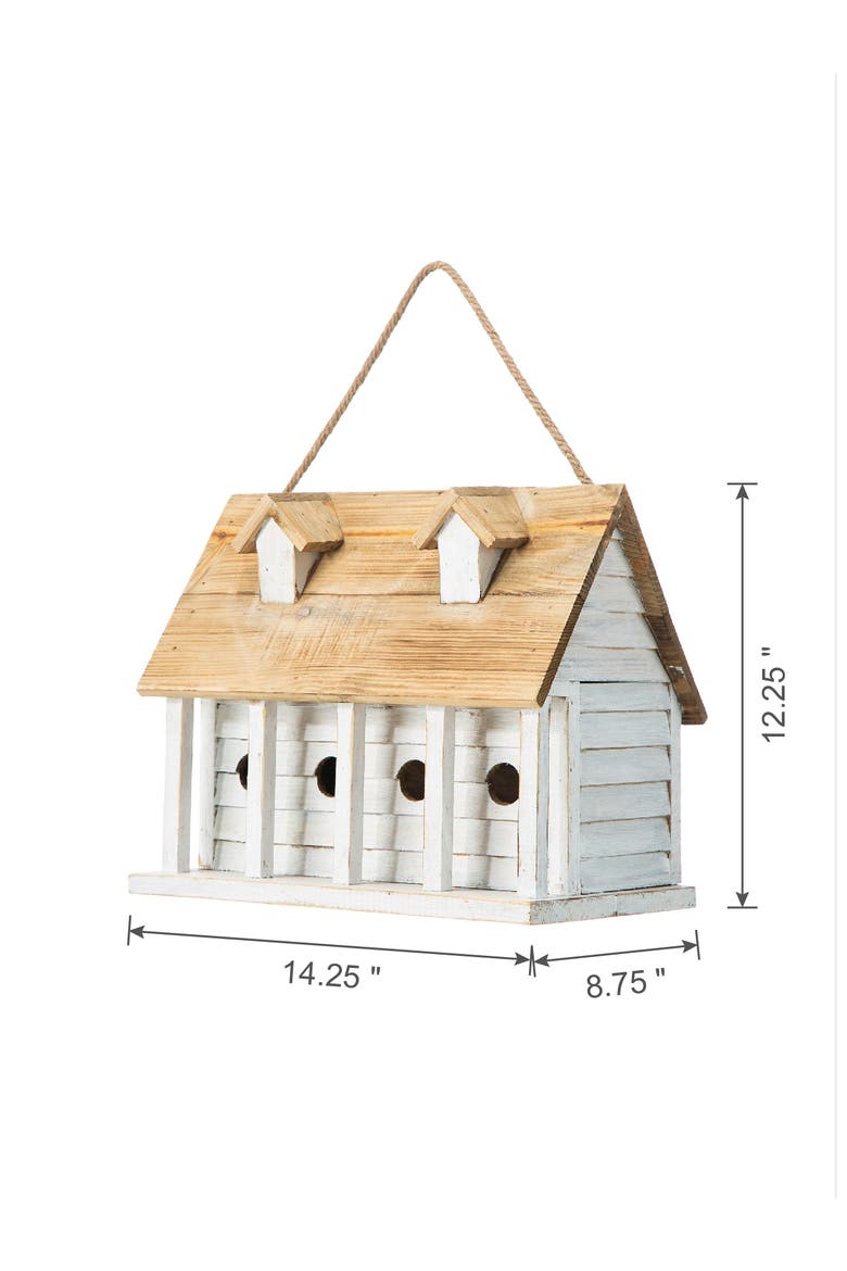 14.25"L Oversized Distressed Solid Wood Cottage Birdhouse with Natural Wood Roof, Alternate, color, White