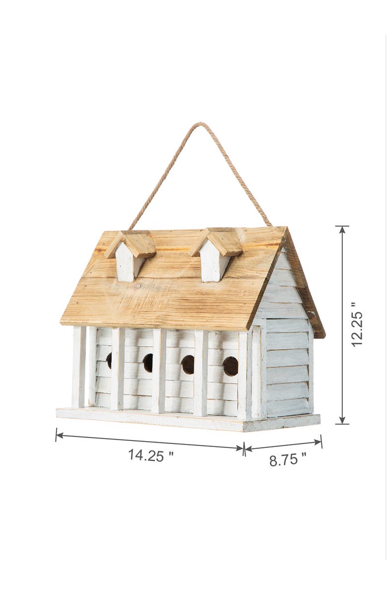 Glitzhome 14.25"L Oversized Distressed Solid Wood Cottage Birdhouse with Natural Wood Roof, Alternate, color, White