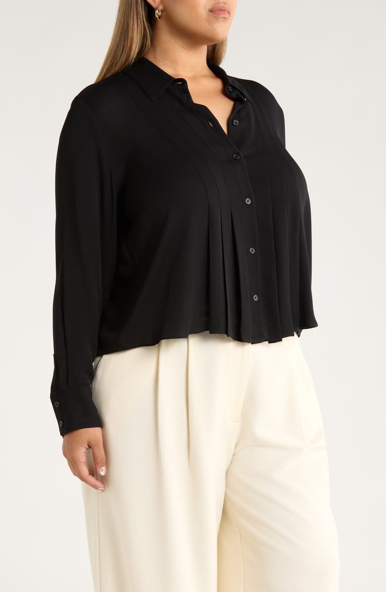 Nordstrom Tux Pleated Button-Up Shirt, Alternate, color, Black
