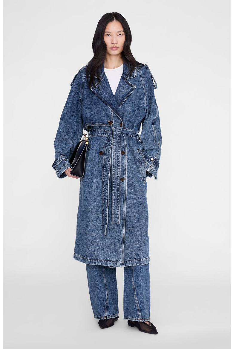 Rickie Cotton Denim Maxi Trench, Main, color, Cabana Blue