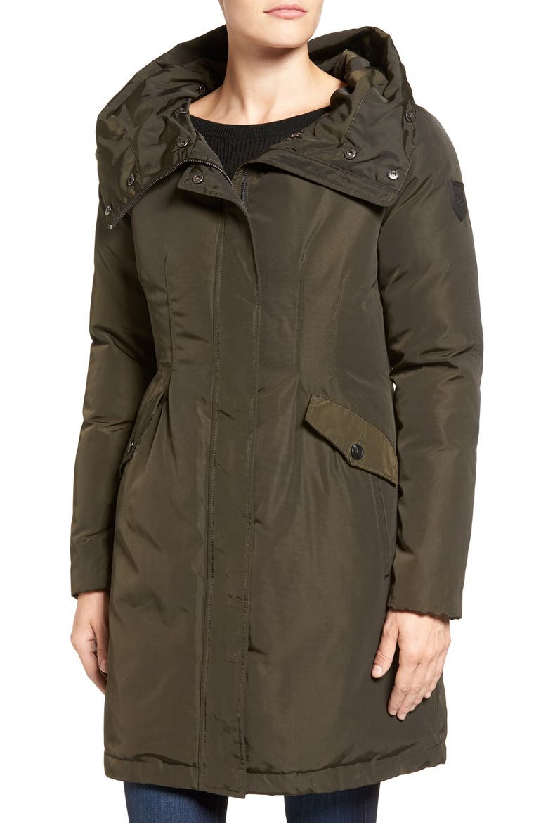 Faux Fur Trim Hooded Down & Feather Parka, Alternate, color, FOREST