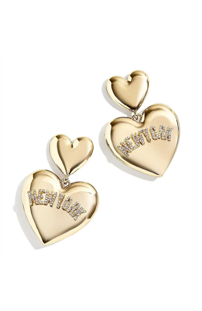 WEAR by Erin Andrews x Baublebar New York Yankees Heart Statement Drop Earrings, Main, color, Gold