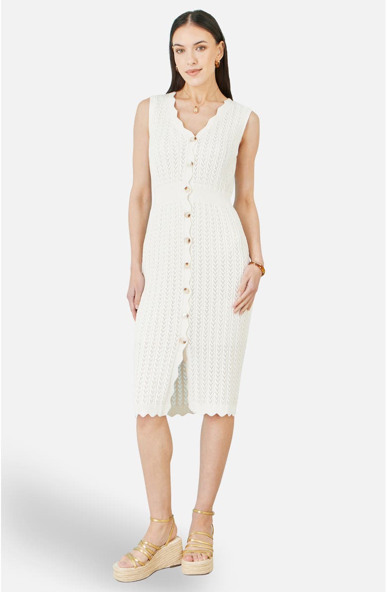 Yumi Cotton Scallop Crochet Knitted Dress, Alternate, color, Ivory