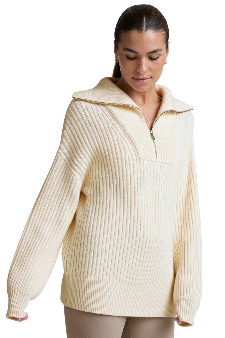 Rib Quarter Zip Sweater, Alternate, color, IVORY