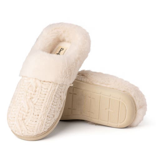 Dearfoams Womens Claire Cable Knit Chenille Clog House Shoe Slipper In Neutral