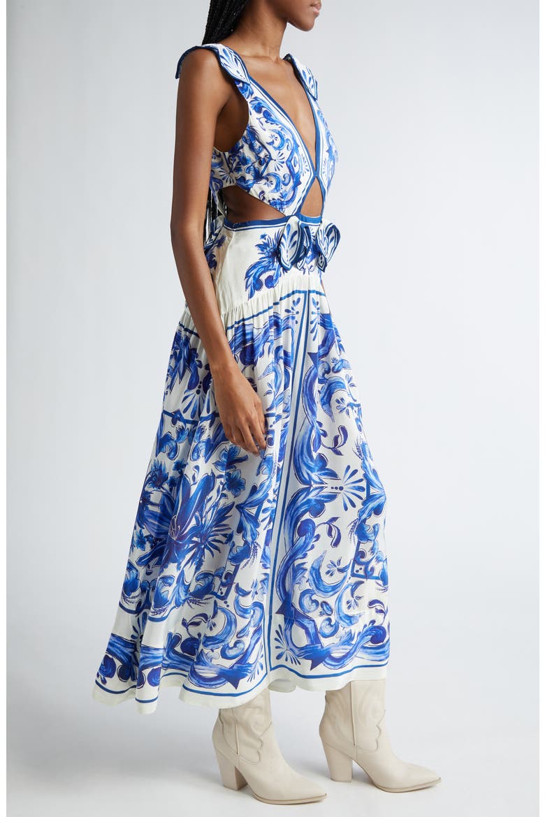 farm rio garden tiles cutout midi dress Off-White Porcelain Garden Cut-Out Lenzing Ecovero Euroflax Midi Dress