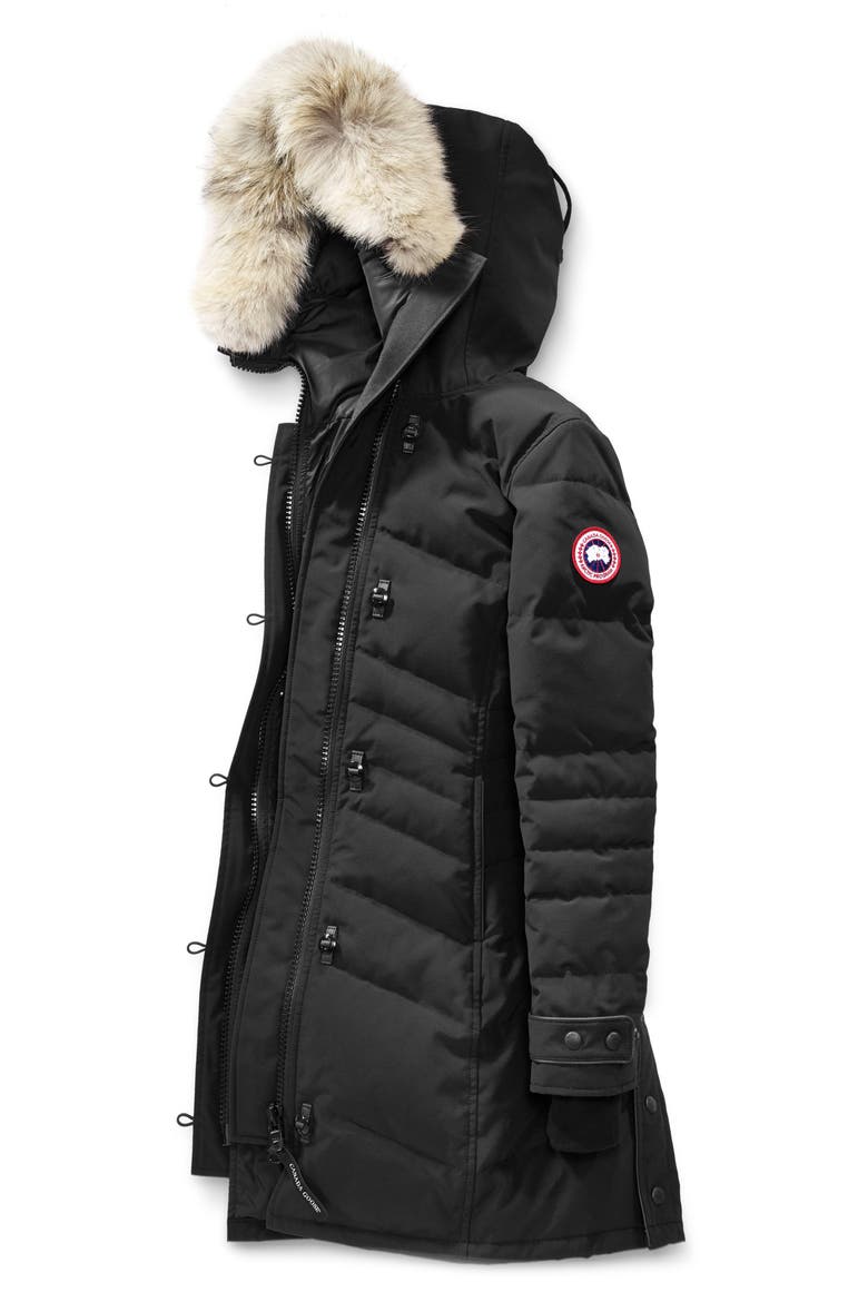 Lorette Fusion Fit Hooded Down Parka with Genuine Coyote Fur Trim, Alternate, color, BLACK