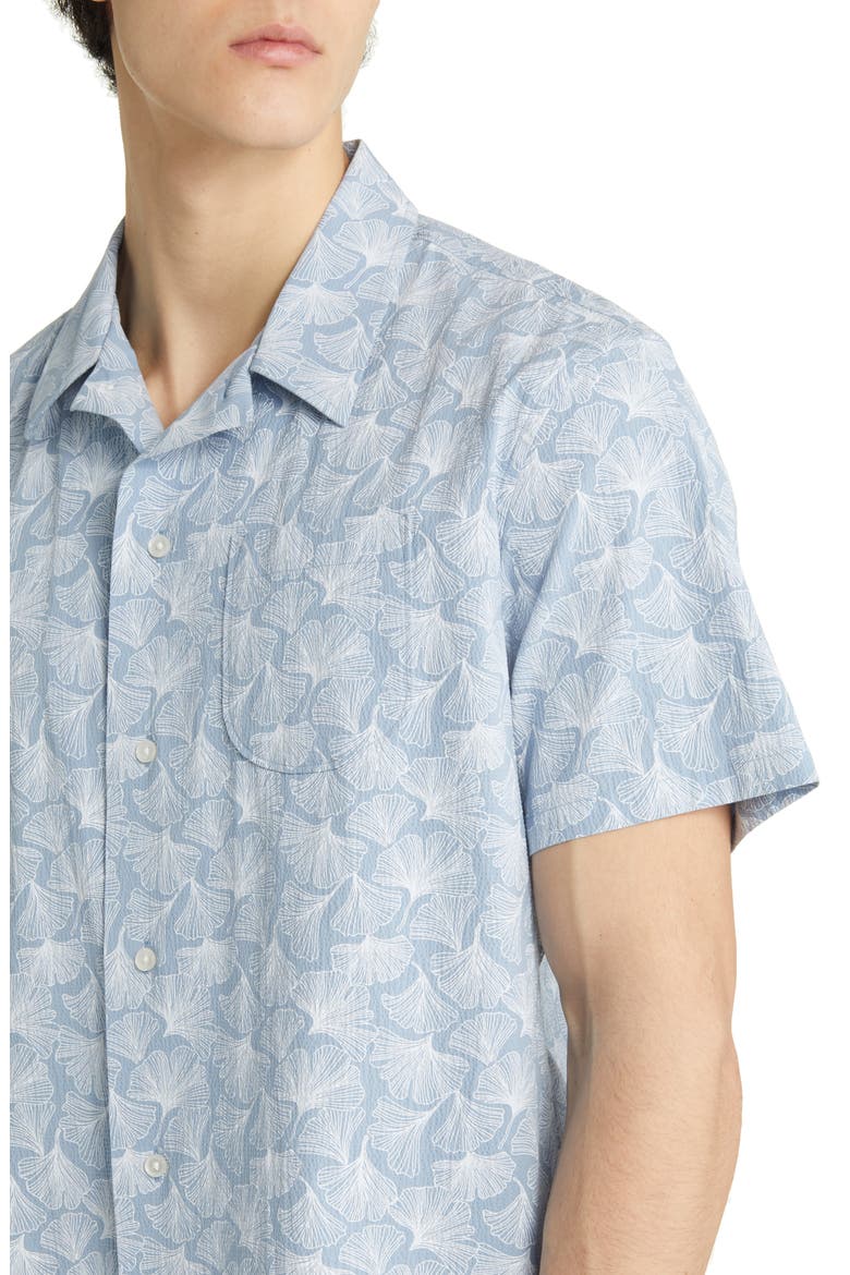 Leaf Print Stretch Seersucker Short Sleeve Button-Up Shirt, Alternate, color, BLUE- WHITE CHANTERELLES