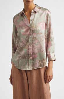 Dani Floral Three-Quarter Sleeve Silk Button-Up Shirt