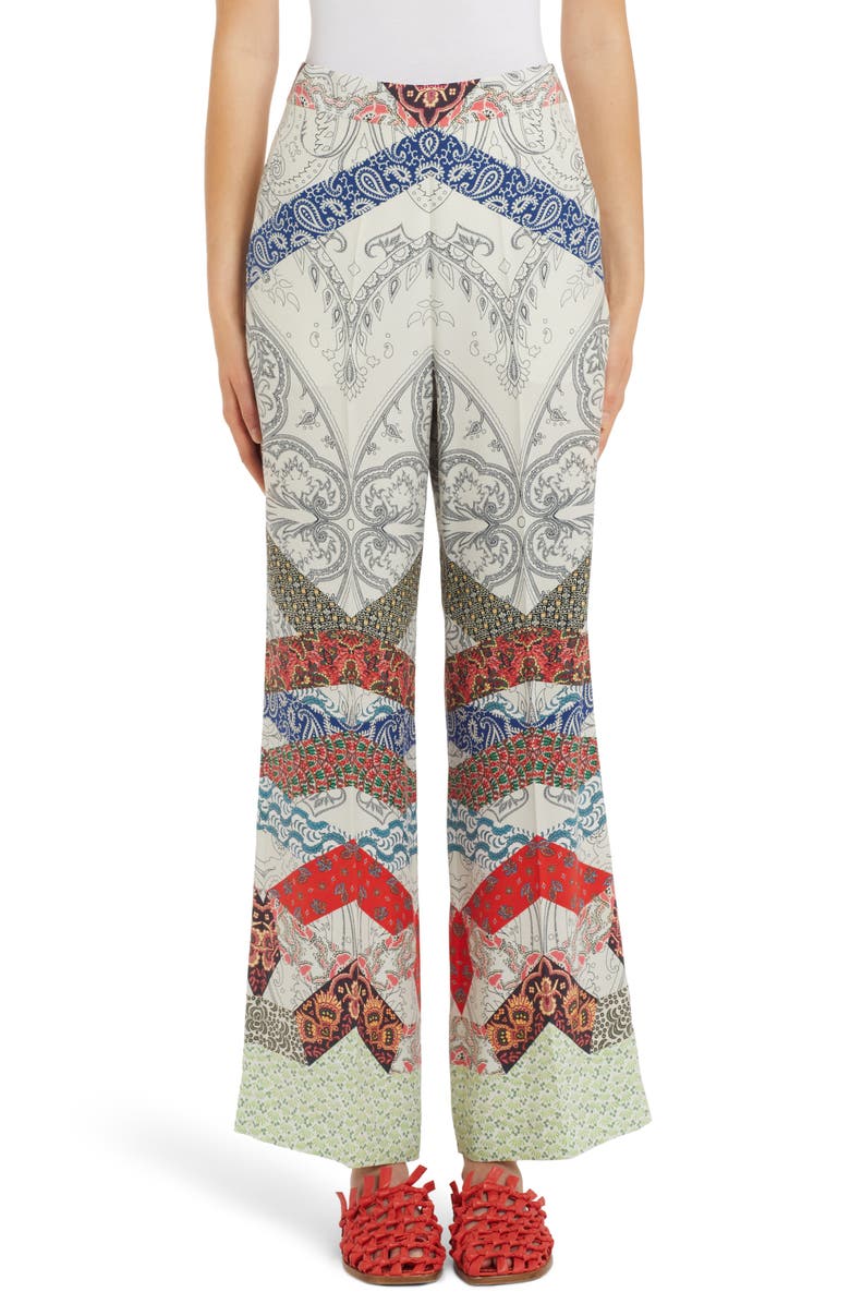 Etro Patchwork Print Silk Palazzo Pants, Main, color, 