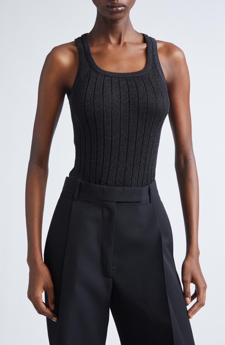 TOM FORD Metallic Rib Tank Top, Main, color, Lb999 Black