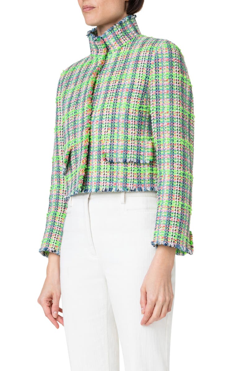 Akris punto Fringed Tweed Crop Jacket, Alternate, color, 056 Vibrant Green-Multicolor