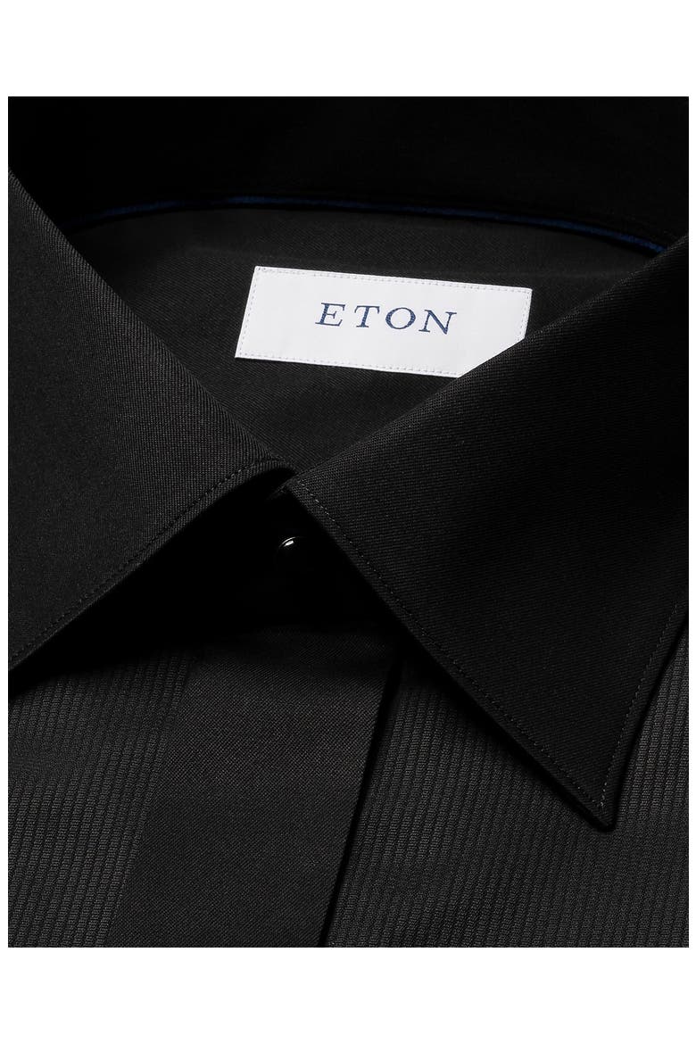 Slim Fit Solid Black Organic Cotton Plissé Tuxedo Shirt, Alternate, color, BLACK