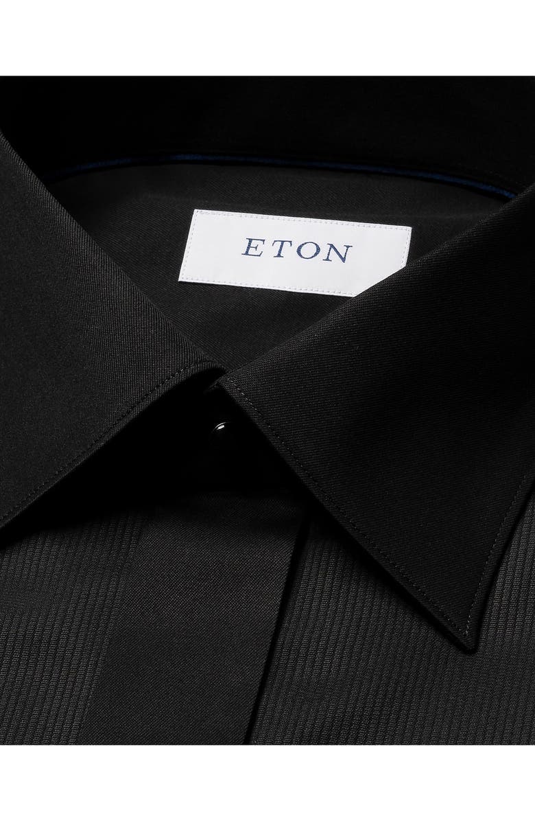 Eton Slim Fit Solid Black Organic Cotton Plissé Tuxedo Shirt, Alternate, color, Black