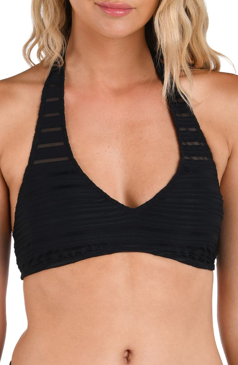 La Blanca Fluid Lines Halter Tall Bikini Top, Main, color, Black