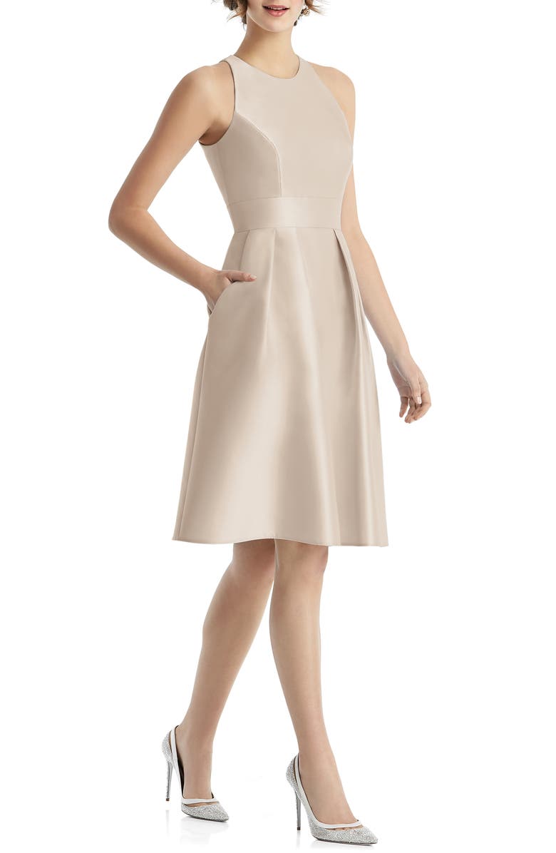 Alfred Sung Jewel Neck Satin Cocktail Dress, Main, color,
