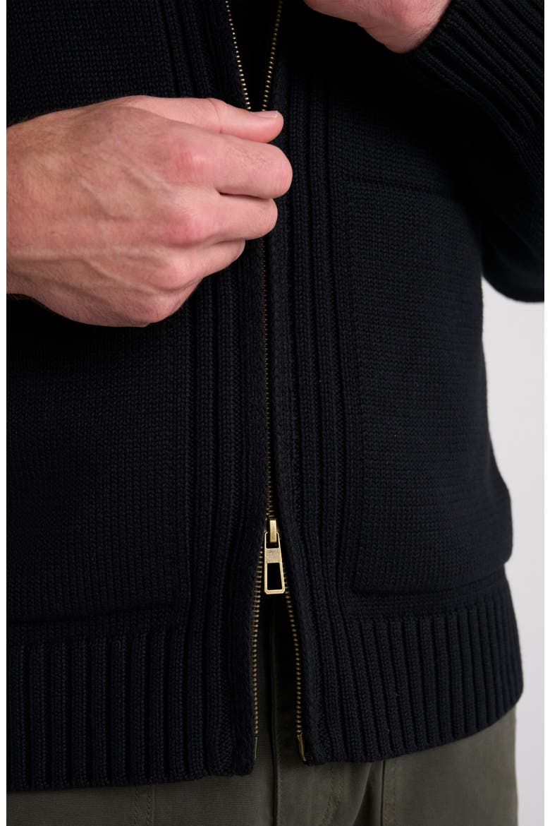 Heavyweight Cotton Blend Full Zip Sweater, Alternate, color, BLACK