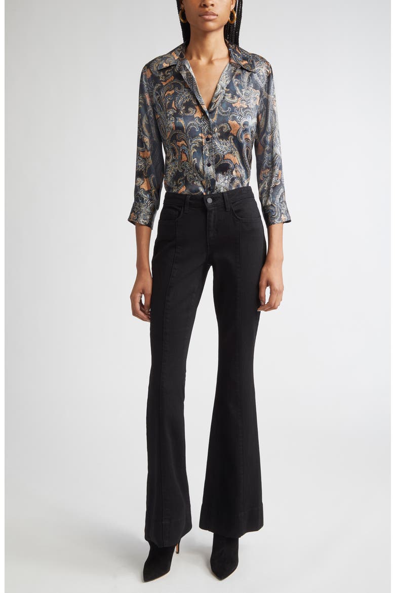 Dani Print Three-Quarter Sleeve Silk Button-Up Shirt, Alternate, color, MIDNIGHT MULTI ETCHED PAISLEY
