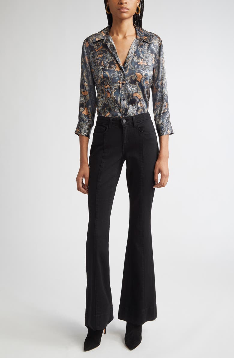 L'AGENCE Dani Print Three-Quarter Sleeve Silk Button-Up Shirt, Alternate, color, Midnight Multi Etched Paisley