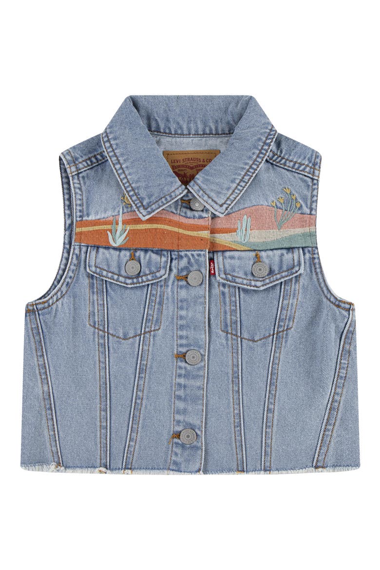 Kids' Embroidered Raw Hem Denim Vest, Main, color, DESERT SKY