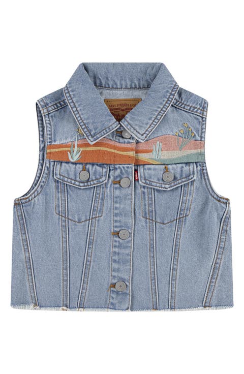 Kids' Embroidered Raw Hem Denim Vest (Big Kid)