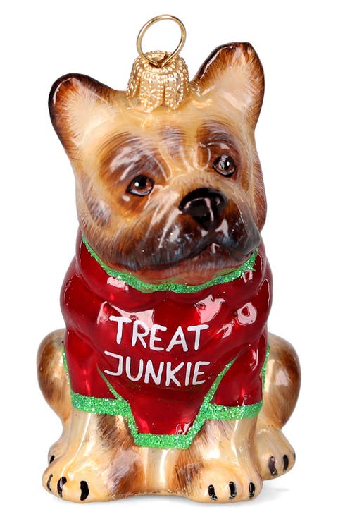 French Bulldog Treat Junkie Glass Ornament