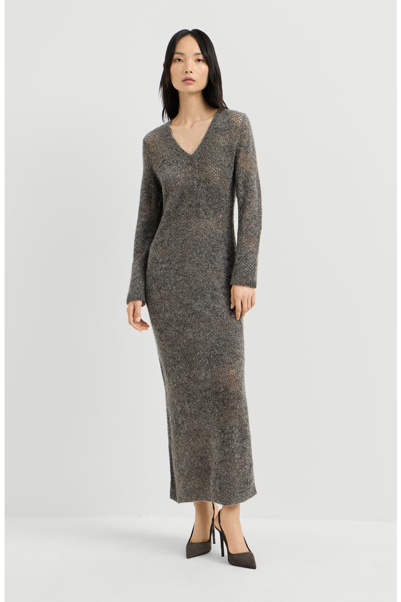 Lace flowers knit dress in sparkling mohair and virgin wool, Main, color, Lead