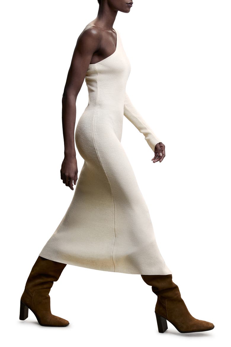 One-Shoulder Sweater Dress, Alternate, color, ECRU