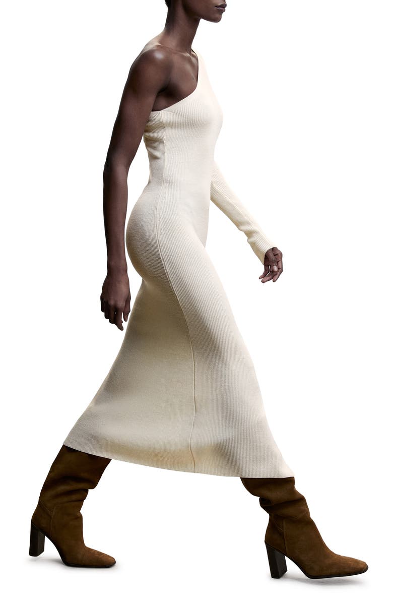 MANGO One-Shoulder Sweater Dress, Alternate, color,