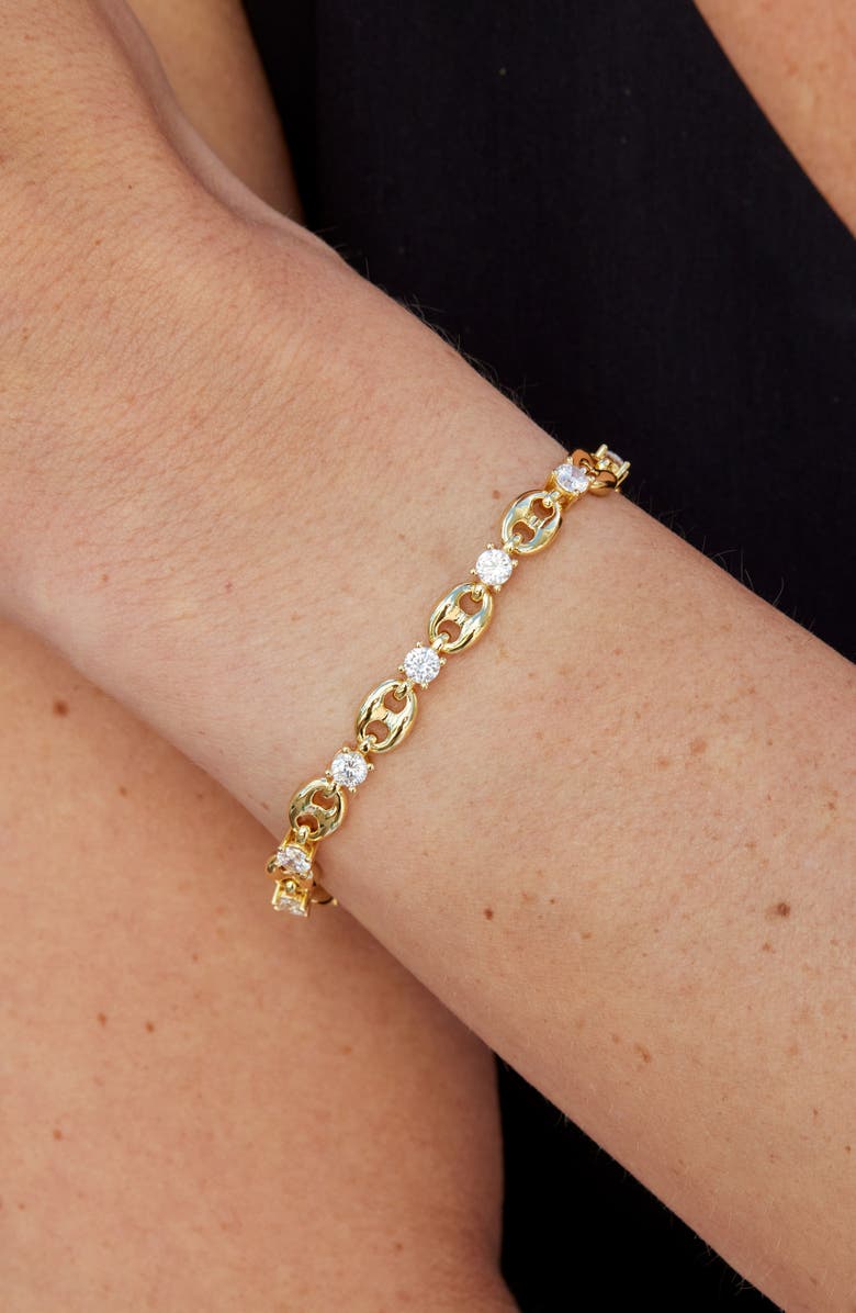 SAVVY CIE JEWELS Cubic Zirconia Mariner Link Chain Bracelet, Alternate, color, Yellow